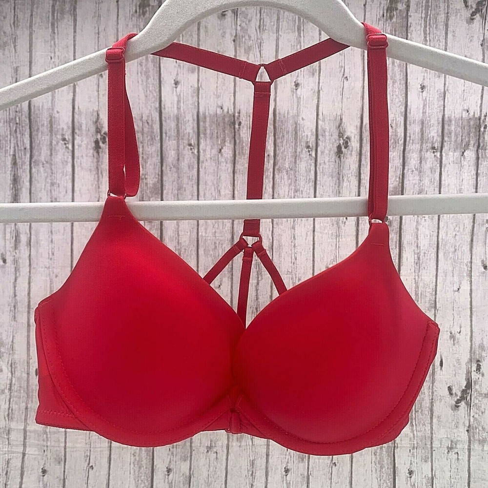 Victorias Secret Womens Push-up Bra Racerback Strappy 32C Front Closure Red